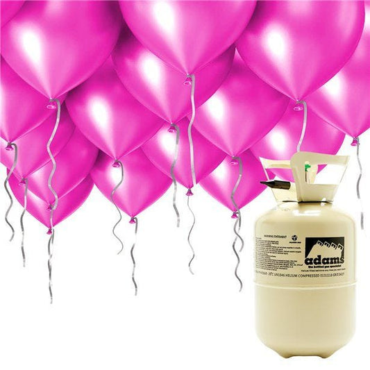 Helium Canister Including 30 x 9" Magenta Latex Balloons & Ribbon