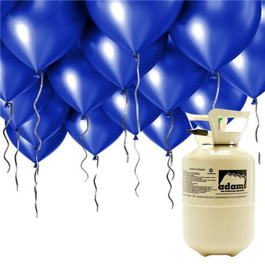 Helium Canister Including 30 x 9" Blue Latex Balloons & Ribbon