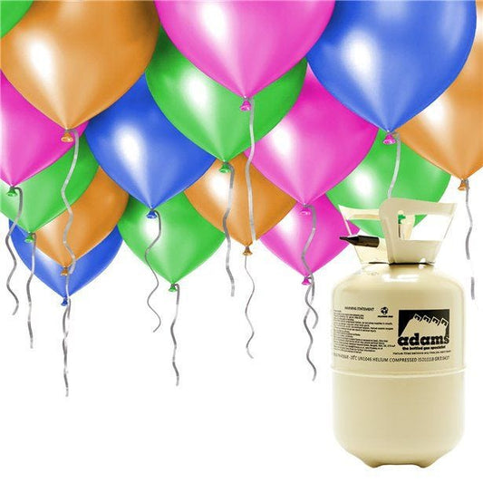 Helium Canister Including 30 x 9" Assorted Latex Balloons & Ribbons