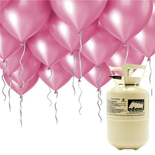 Helium Canister Including 30 x 9" Pink Latex Balloons & Ribbon