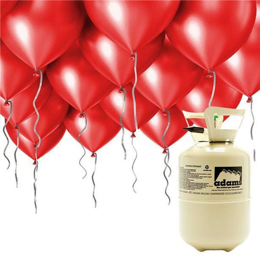 Helium Canister Including 30 x 9" Red Latex Balloons & Ribbons