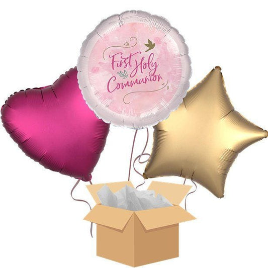 First Holy Communion Pink Balloon Bouquet - Delivered Inflated