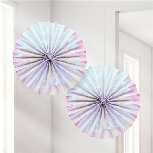 Iridescent Paper Fan Decorations - 30cm (2pk)