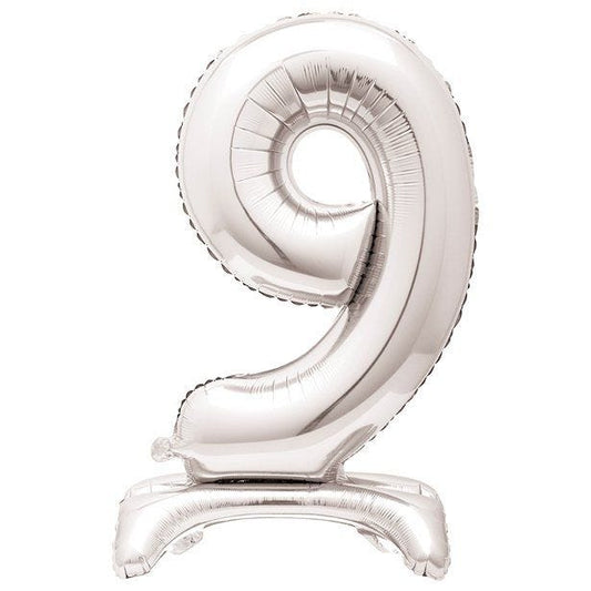 Number 9 Silver Shaped Standing Balloon - 30" Foil