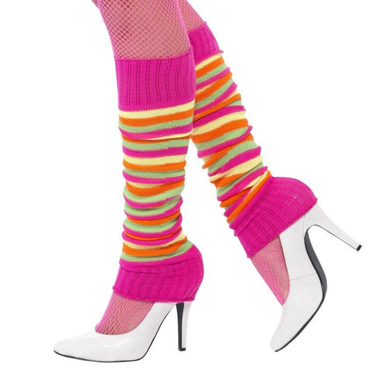 Neon Pink Striped Leg Warmers