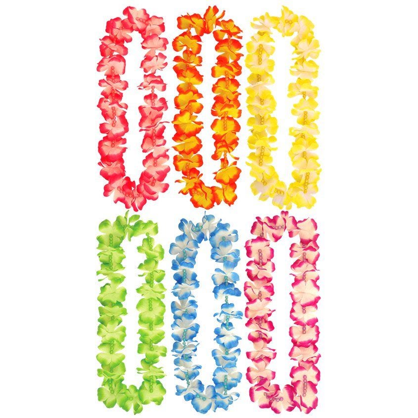 Hawaiian Lei with Beads - 6 Pack Assorted Colours (6pk)