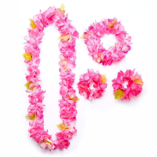 Pink Flower Hawaiian Lei Set