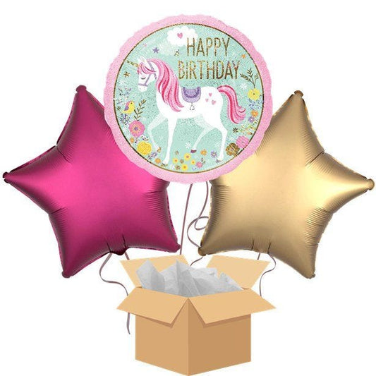 Magical Unicorn Happy Birthday Balloon Bouquet - Delivered Inflated