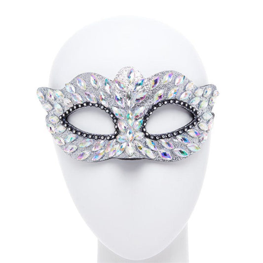 Silver Masquerade Mask with Gems & Rhinestones