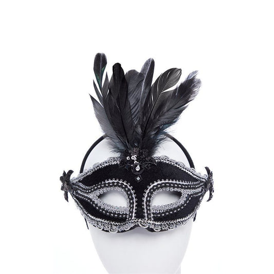 Black Velvet Masquerade Mask with Feathers
