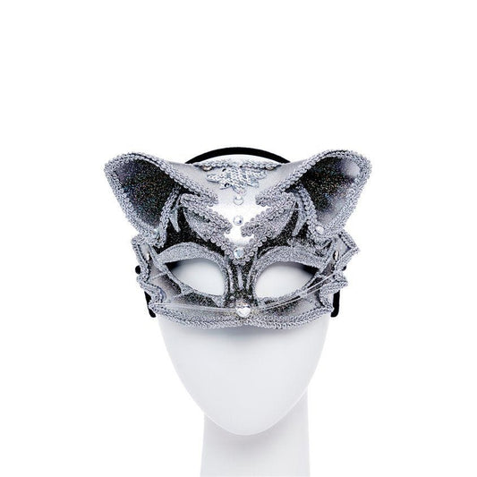 Silver & Black Jewelled Cat Masquerade Mask