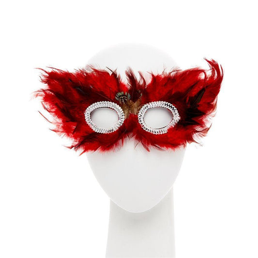 Red & Black Feather Masquerade Mask