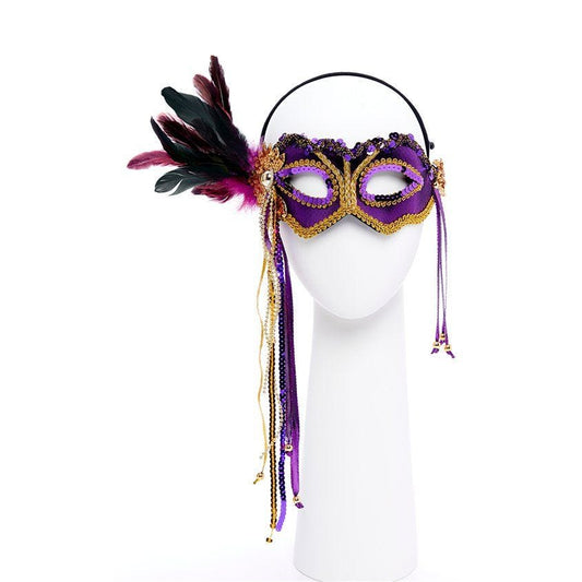 Purple Masquerade Mask with Feathers