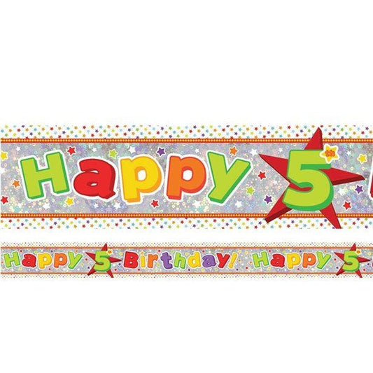 Multi Coloured 'Happy 5th Birthday' Holographic Foil Banner - 2.7m
