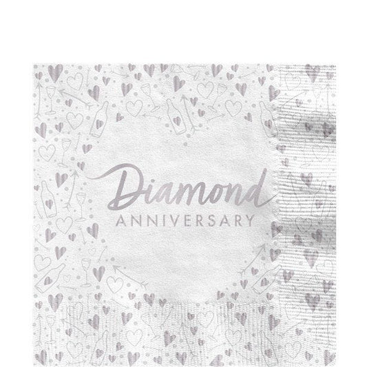 60th Diamond Wedding Anniversary Napkins - 33cm (16pk)