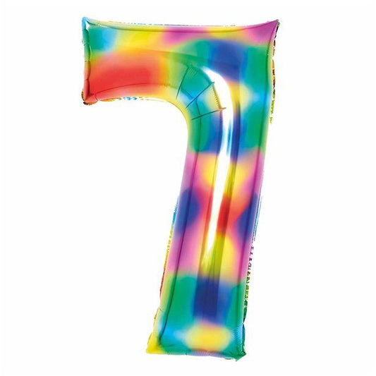 Number 7 Rainbow Foil Balloon - 34"