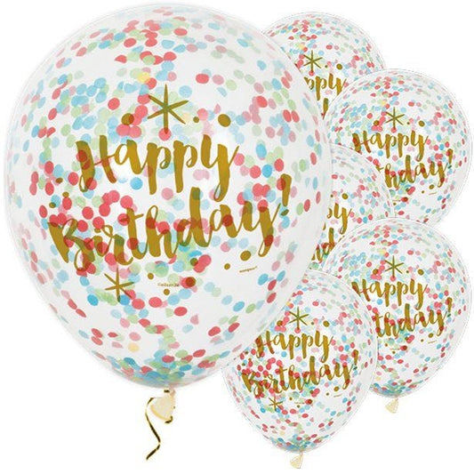 Happy Birthday Gold Glitz Confetti Balloons - 12" Latex (6pk)