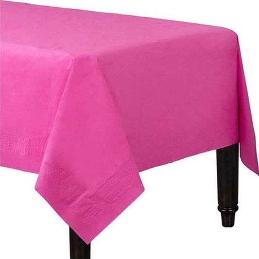 Hot Pink Plastic Lined Paper Table Cover - 1.4m x 2.8m