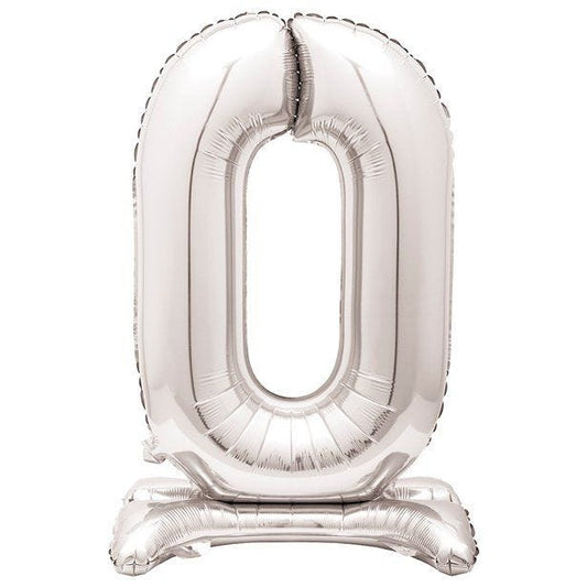 Number 0 Silver Shaped Standing Balloon - 30" Foil