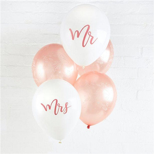Mr & Mrs Rose Gold Balloons - 11" Latex (5pk)