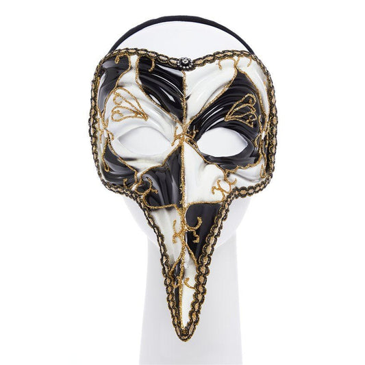 Black & White Long Nose Masquerade Mask