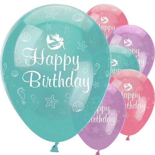 Mermaid Shine 'Happy Birthday' Latex Balloons - 12" (6pk)
