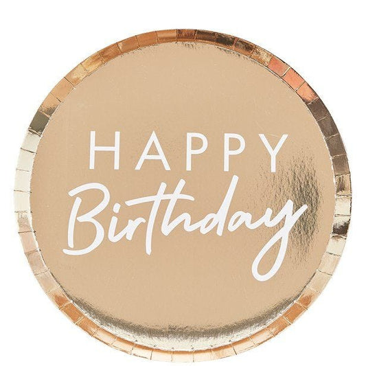 Gold Foiled 'Happy Birthday' Paper Plates - 24cm (8pk)