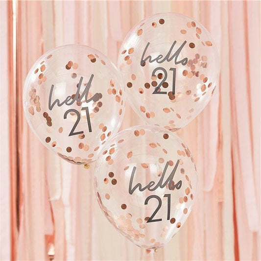 Mix It Up Hello 21 Rose Gold Confetti Balloons - 12" (5pk)