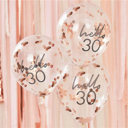 Mix It Up Hello 30 Rose Gold Confetti Balloons - 12" (5pk)