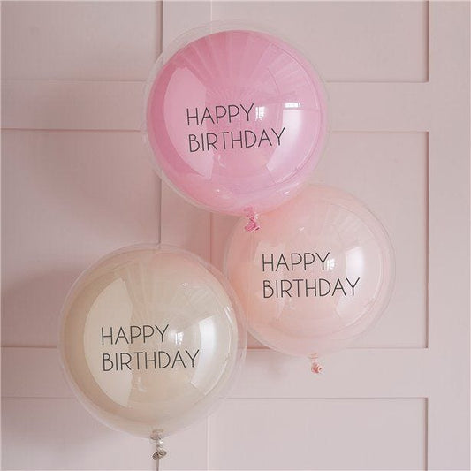 Happy Birthday Double Stuffed Pink Latex Balloons (3pk)