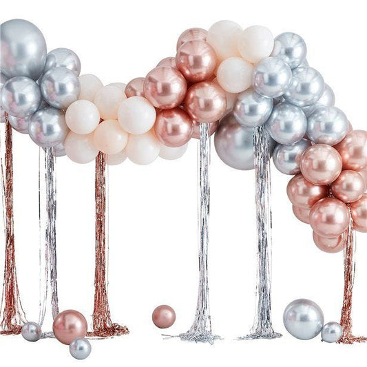 Mixed Metallics Balloon Arch With Streamers - 95 Balloons