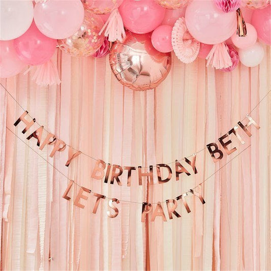 Mix It Up Rose Gold Personalised 'Happy Birthday' Paper Banner - 4m