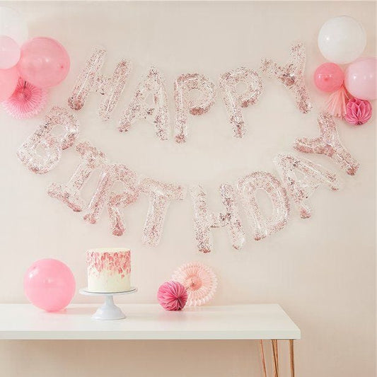 Mix It Up Happy Birthday Rose Gold Confetti Balloon Bunting