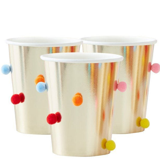 Mix It Up Rainbow Pom Poms Paper Cups - 255ml (8PK)