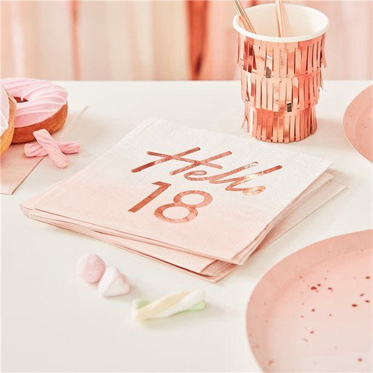 Mix It Up Hello 18 Pink Ombre & Rose Gold Paper Napkins - 33cm (16pk)