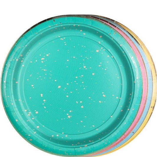 Mix It Up Pastel Rainbow & Gold Paper Plates - 24cm (8pk)