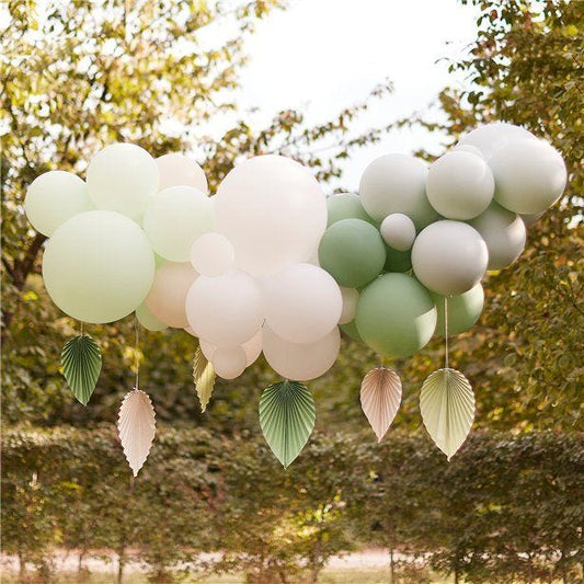 Mix It Up Mint Balloon Garland with Palm Spear Fans - 40 Balloons
