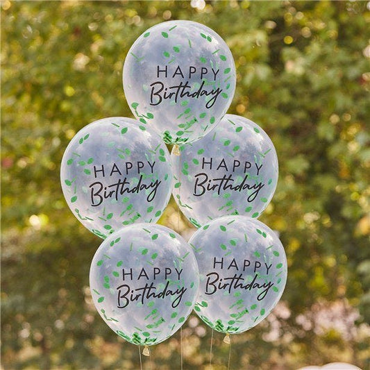 Happy Birthday Leaf Confetti Latex Balloons - 12" (5pk)