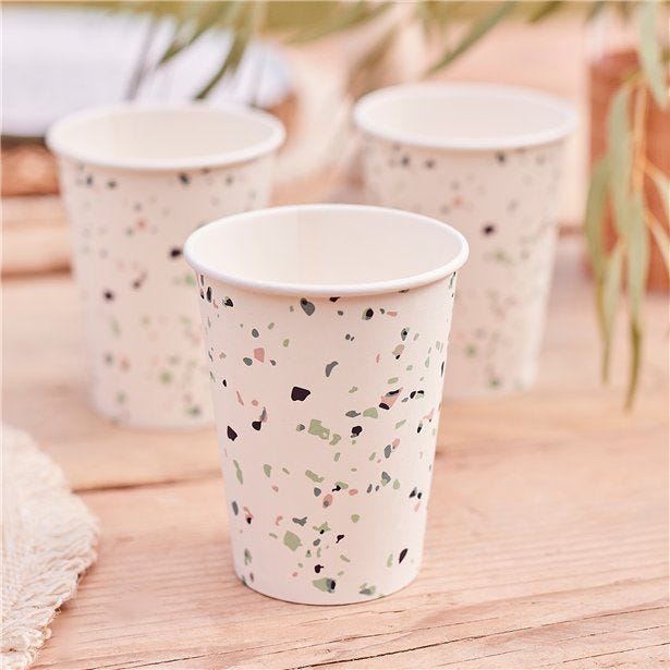 Mix It Up Mint Terrazzo Eco Paper Cups - 266ml (8pk)