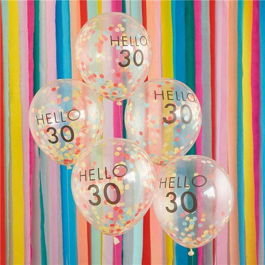 Hello 30 Mix It Up Brights Confetti Latex Balloons - 12" (5pk)