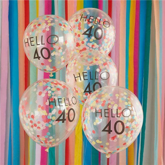 Hello 40 Mix It Up Brights Confetti Latex Balloons - 12" (5pk)