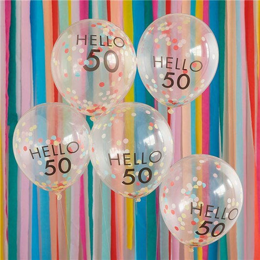 Hello 50 Mix It Up Brights Confetti Latex Balloons - 12" (5pk)