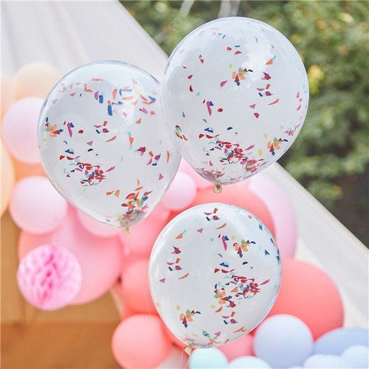 Double Layered White & Rainbow Confetti Balloons - 18" (3pk)
