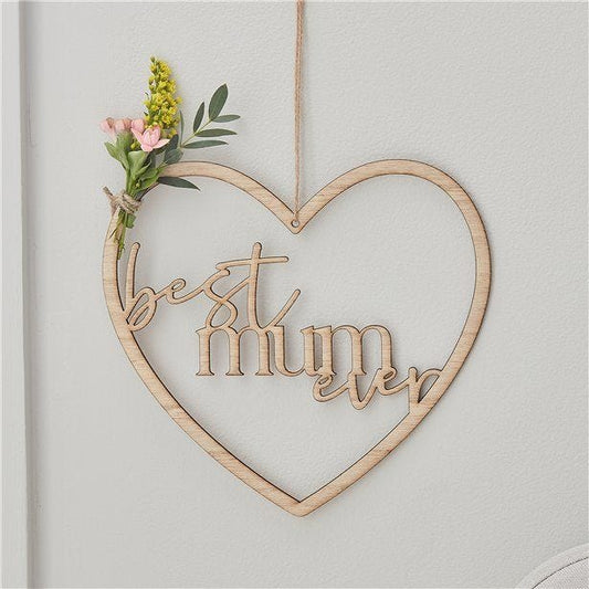 Best Mum Ever Wooden Heart Wreath - 21cm