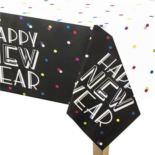 Neon Dots 'Happy New Year' Plastic Table Cover - 1.37m x 2.13m