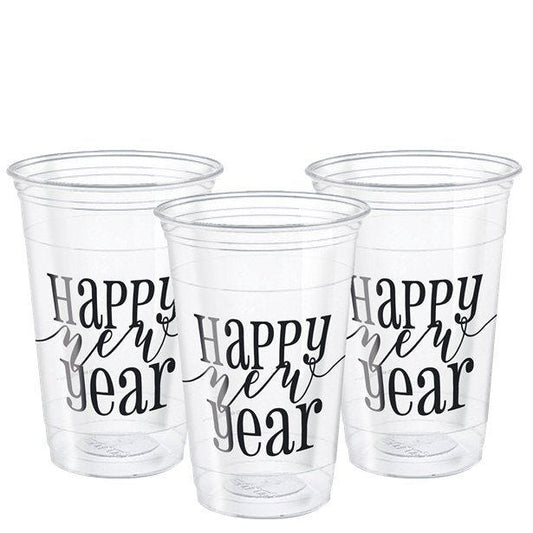 Happy New Year Clear Plastic Party Cups (8pk)