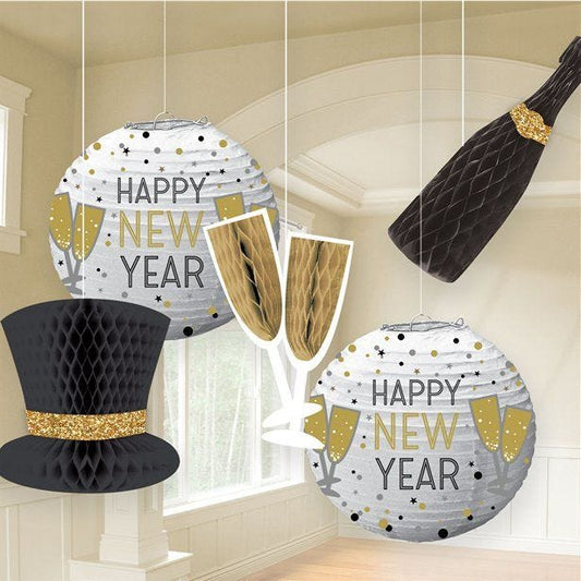 New Year's Eve Lanterns & Honeycomb Decorations (5pk)