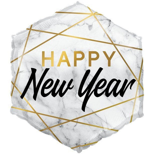 Happy New Year Marble Hexagon - 20" Foil