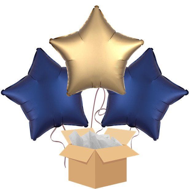 Navy & Gold Stars Balloon Bouquet - Delivered Inflated