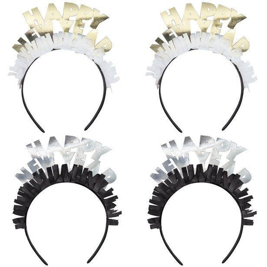 Happy New Year Assorted Metallic Fringed Headbands (4pk)